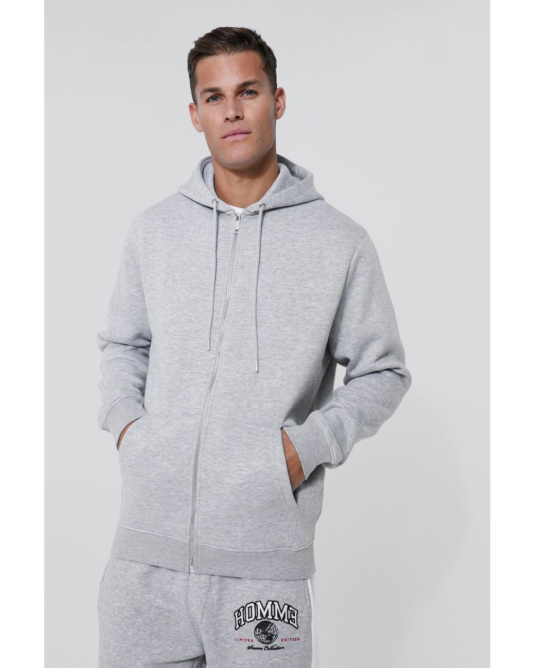 Boohoo Tall Basic Zip Through Hoodie in Gray for Men | Lyst