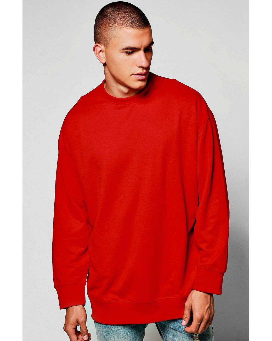 Boohoo Cotton Oversized Sweater in Red 