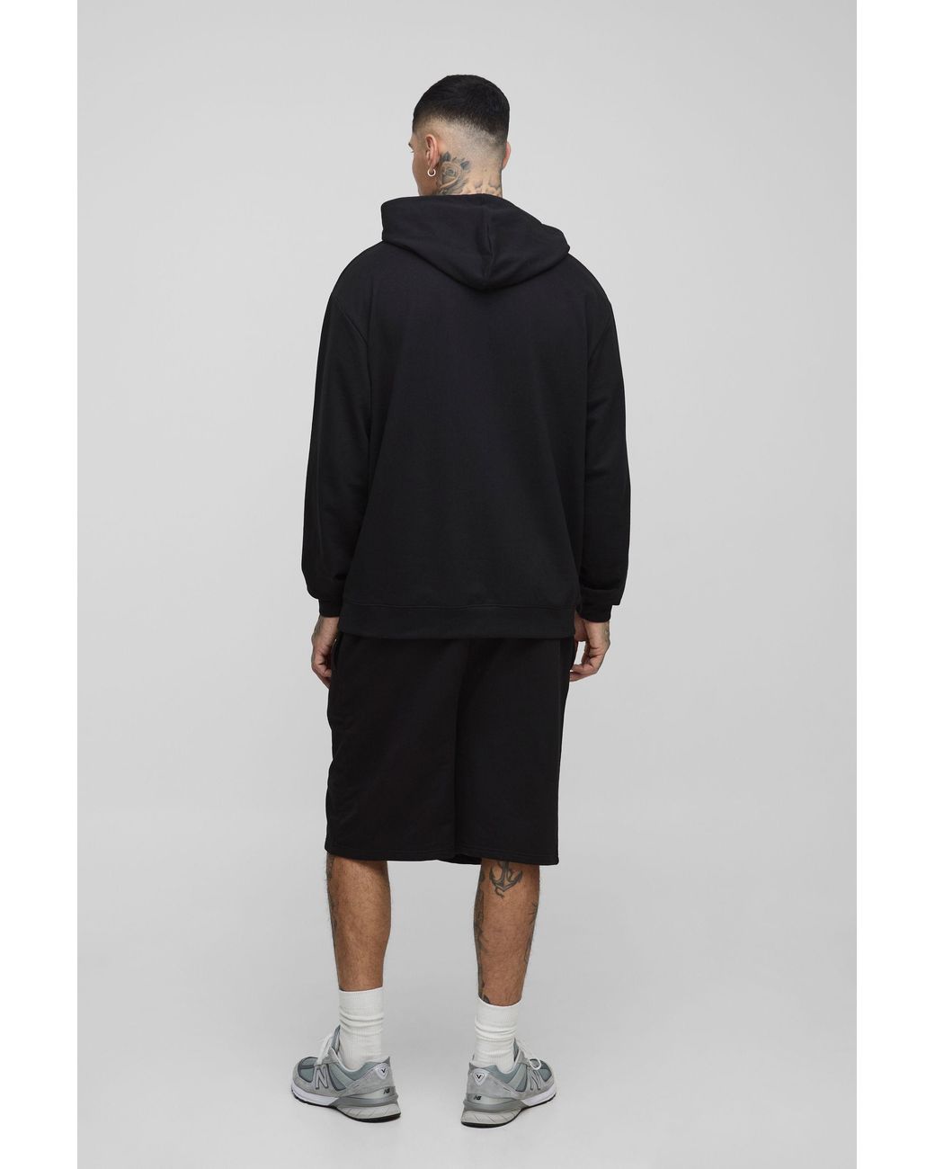 BoohooMAN Black Tall Lightweight Loopback Oversized Drop Crotch Basic Shorts for men