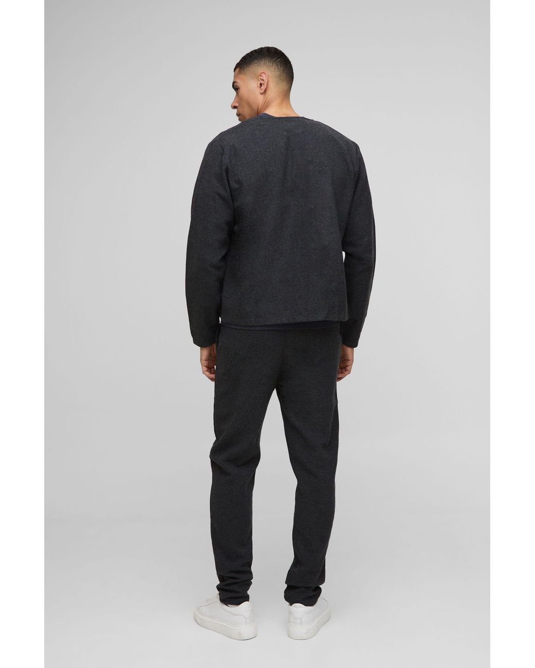 BoohooMAN Blue Brushed Zip Through Collarless Jacket for men