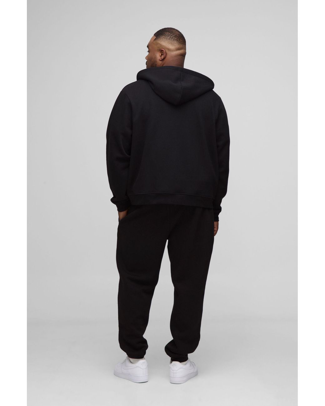 BoohooMAN Black Plus Basic Boxy Zip Through Hoodie for men
