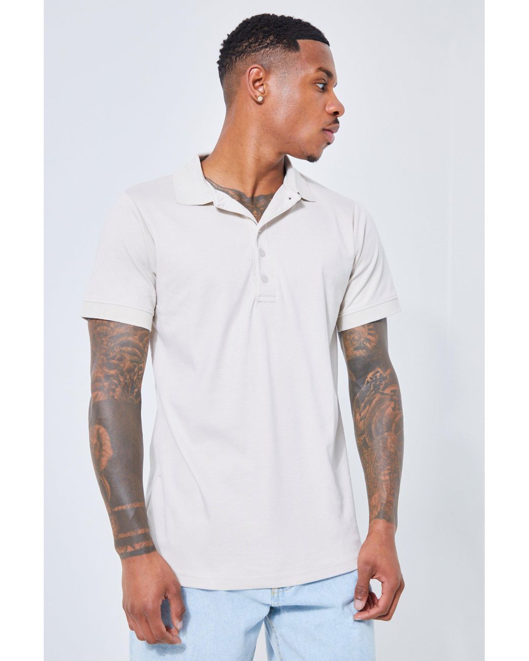 Boohoo Slim Fit Interlock Polo Shirt in White for Men Lyst