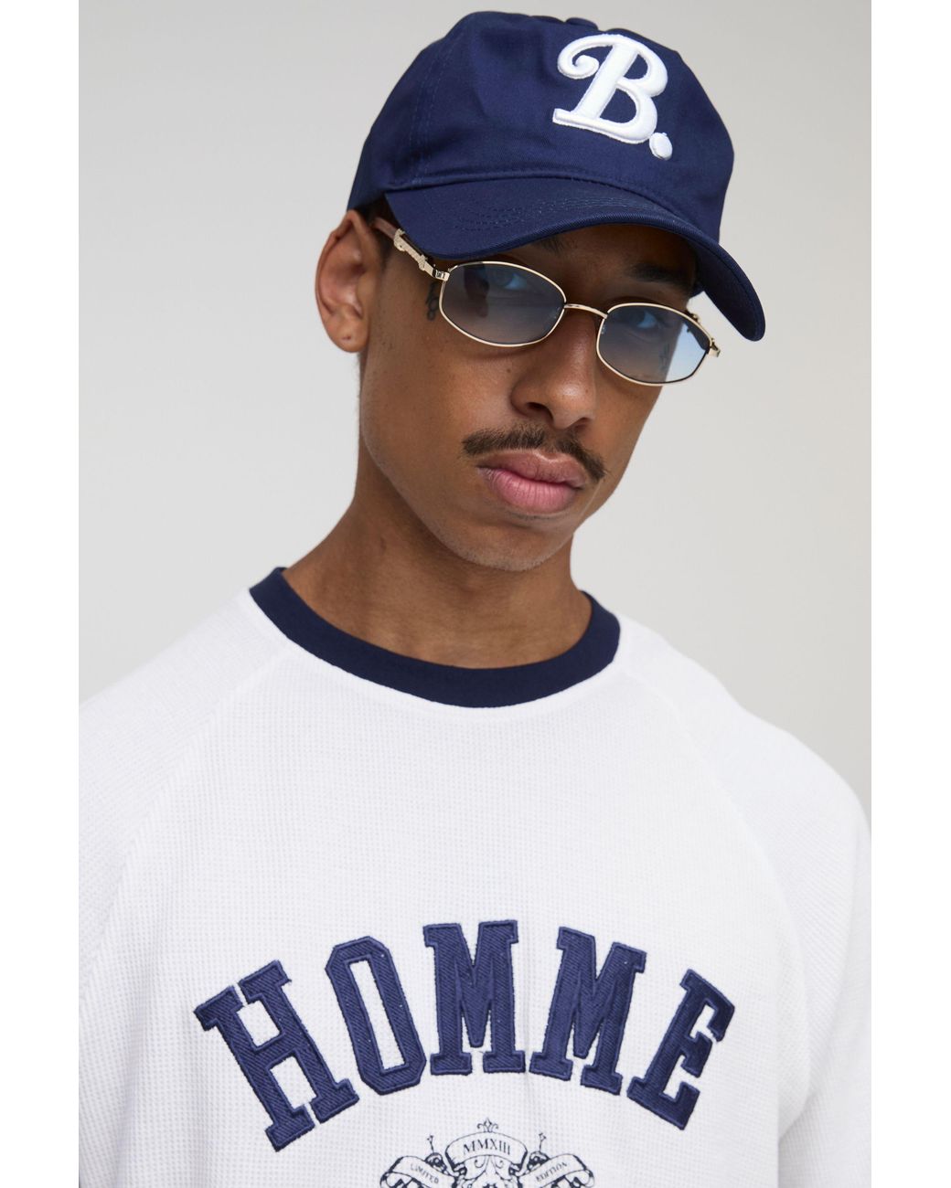 BoohooMAN Blue B Embroidered Cap for men