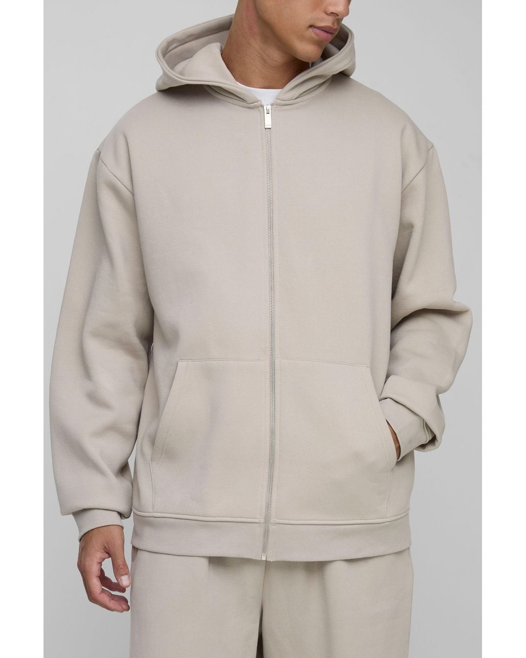 BoohooMAN Gray Tall Basic Oversized Zip Through Hoodie for men