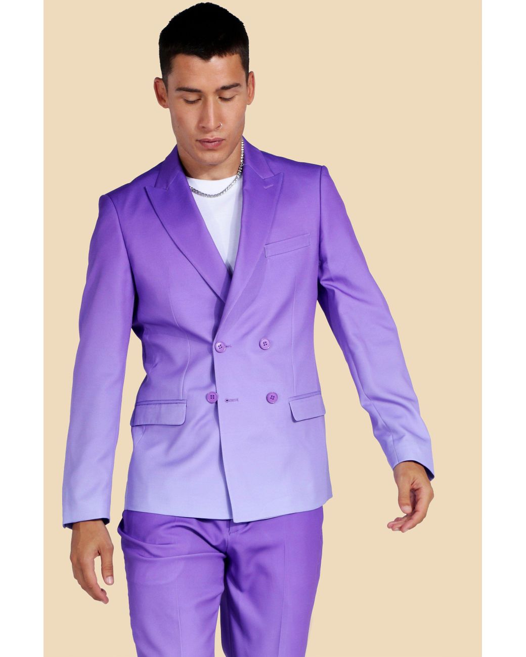 BoohooMAN Double Breasted Ombre Suit Jacket in Purple for Men | Lyst
