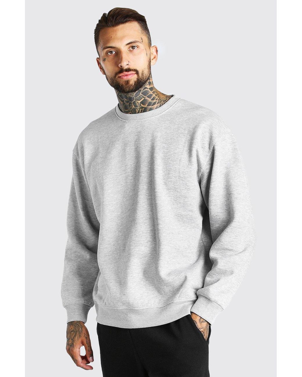 BoohooMAN Cotton Oversized Crew Neck Sweatshirt in Grey (Gray) for Men