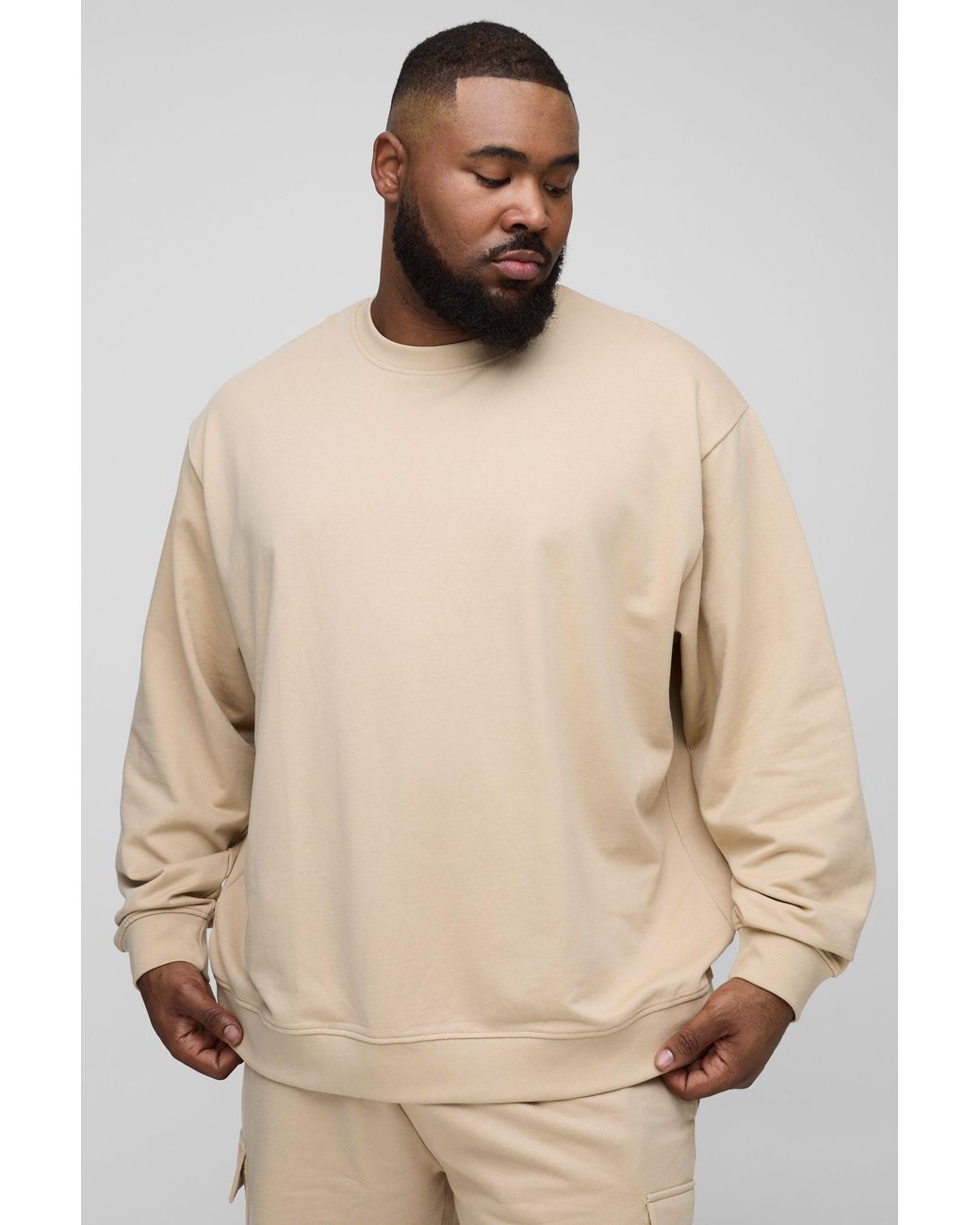 BoohooMAN Plus Oversize Basic Sweatshirt in Natural für Herren