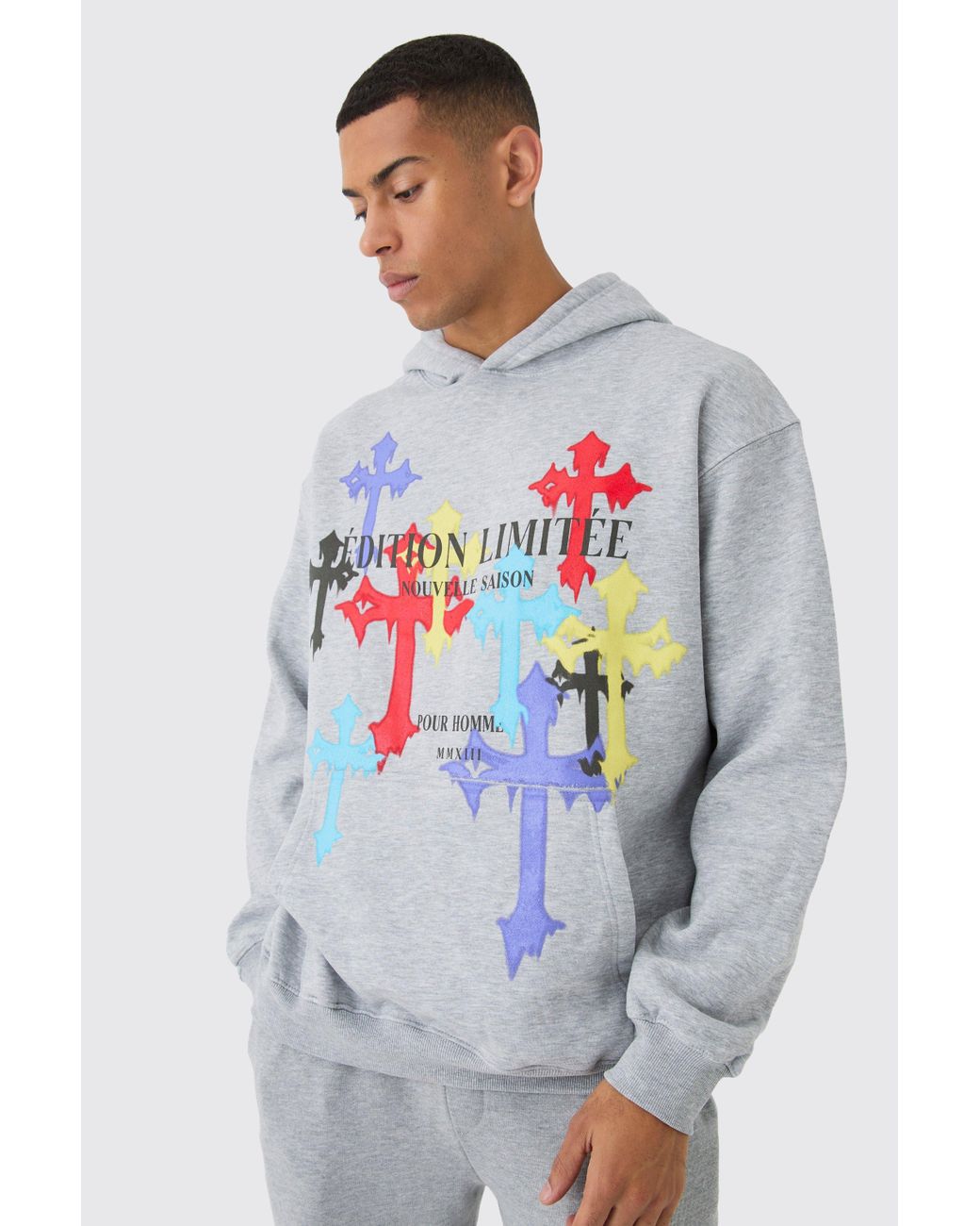 BoohooMAN Oversized Cross Print Hoodie in White for Men Lyst UK