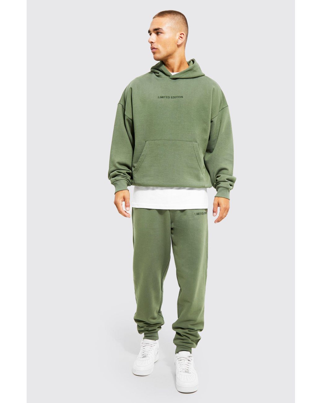 Boohoo Heavyweight Loopback Hooded Tracksuit in Green Lyst