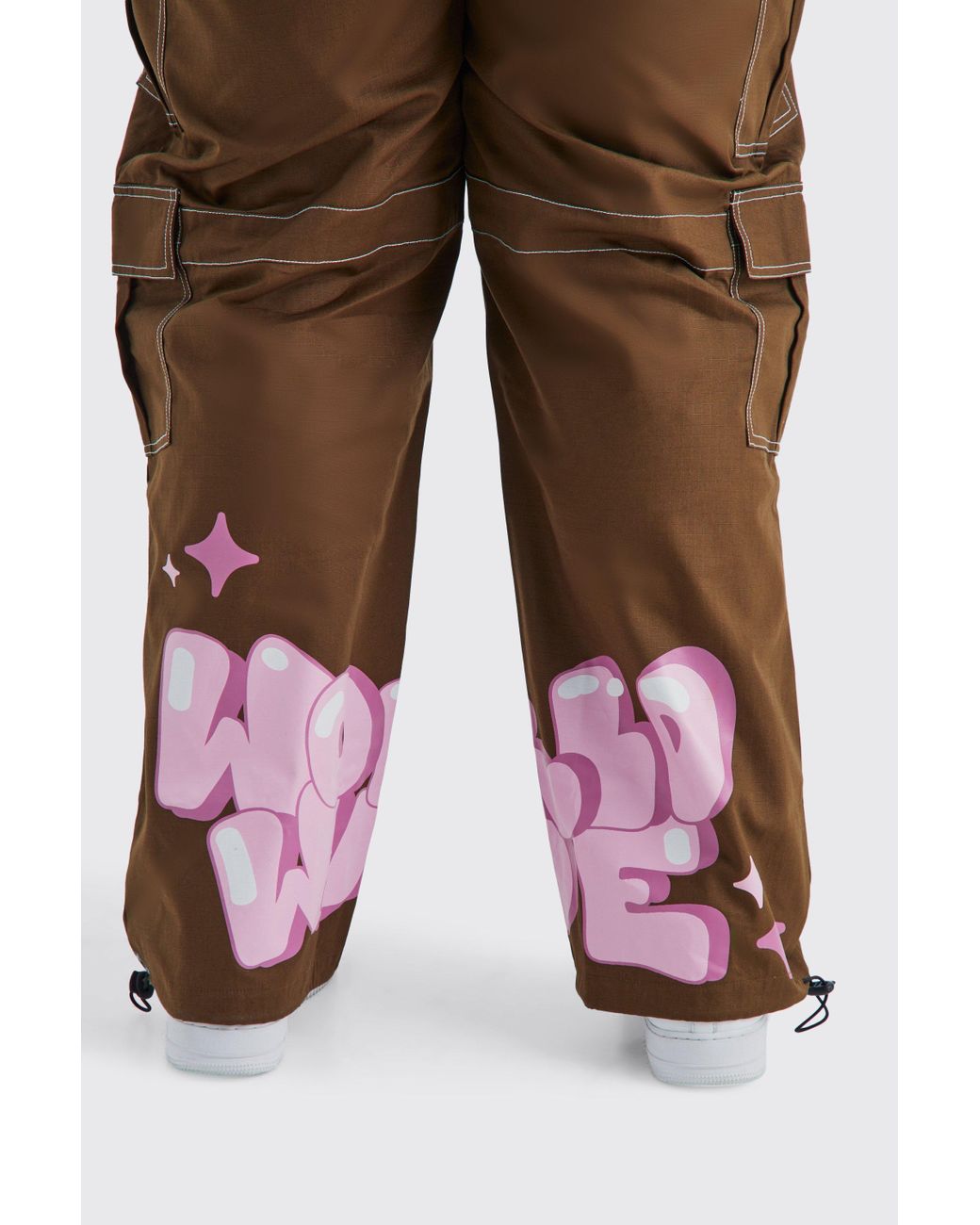 BoohooMAN Plus Relaxed Ripstop Cargo Graffiti Print Trouser in Brown for  Men | Lyst UK