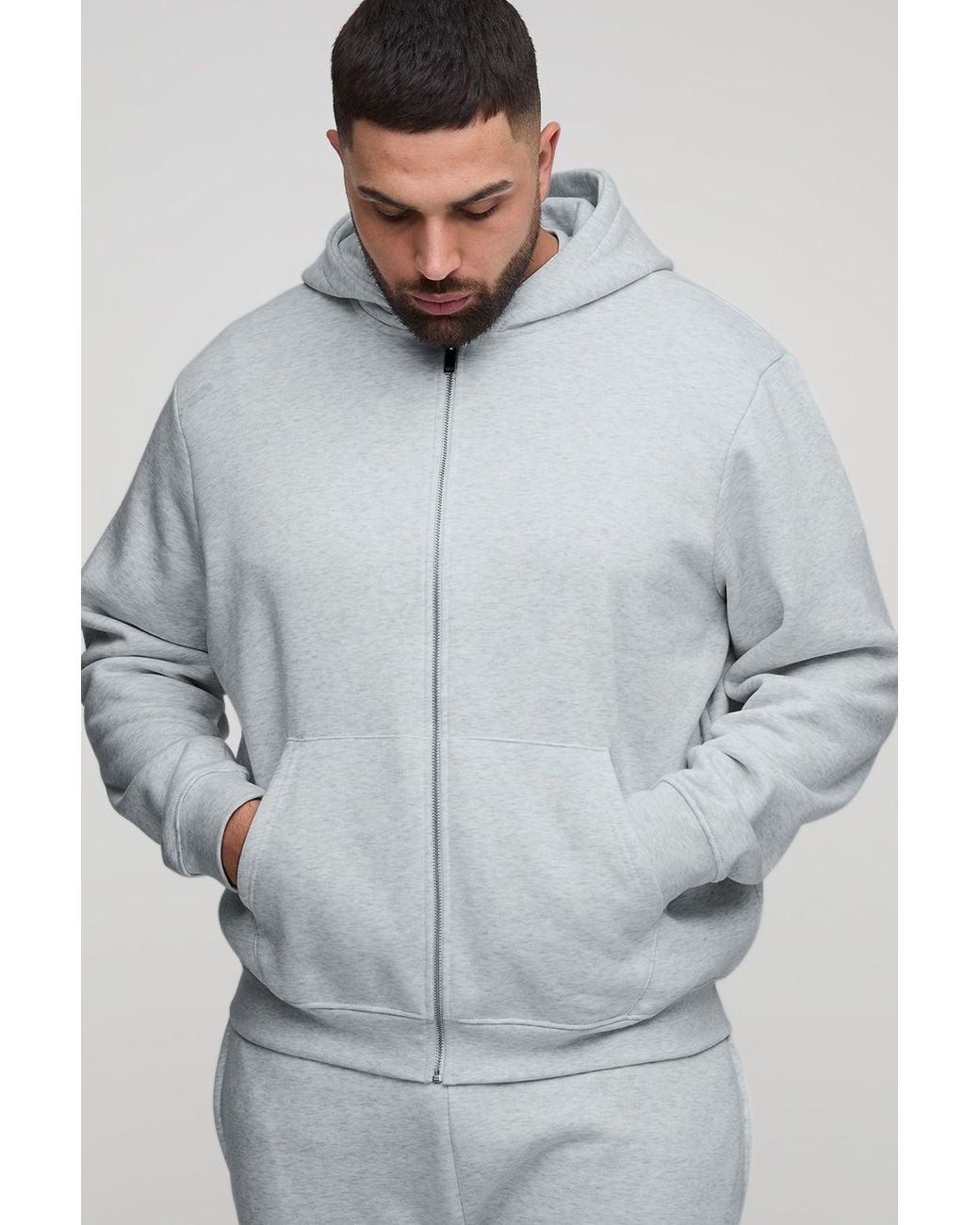 BoohooMAN White Plus Basic Regular Zip Through Hoodie for men