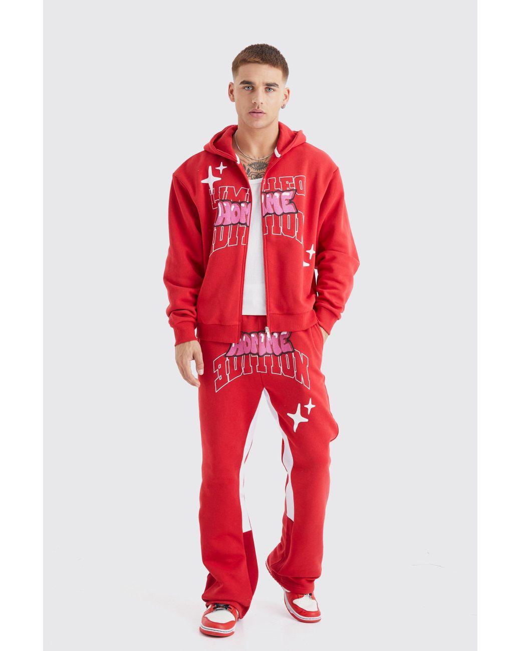 Boohooman red hot sale tracksuit