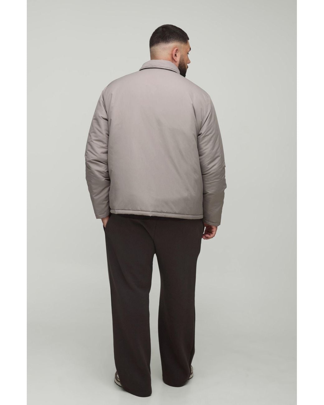 BoohooMAN Gray Plus Regular Fit Padded Collared Coach Jacket for men