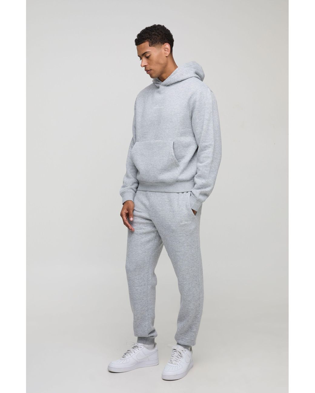 BoohooMAN Bm Signature Boxy Hooded Tracksuit in Gray for Men | Lyst