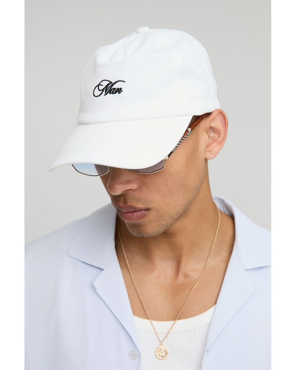 BoohooMAN White Twill Embroidered Cap for men