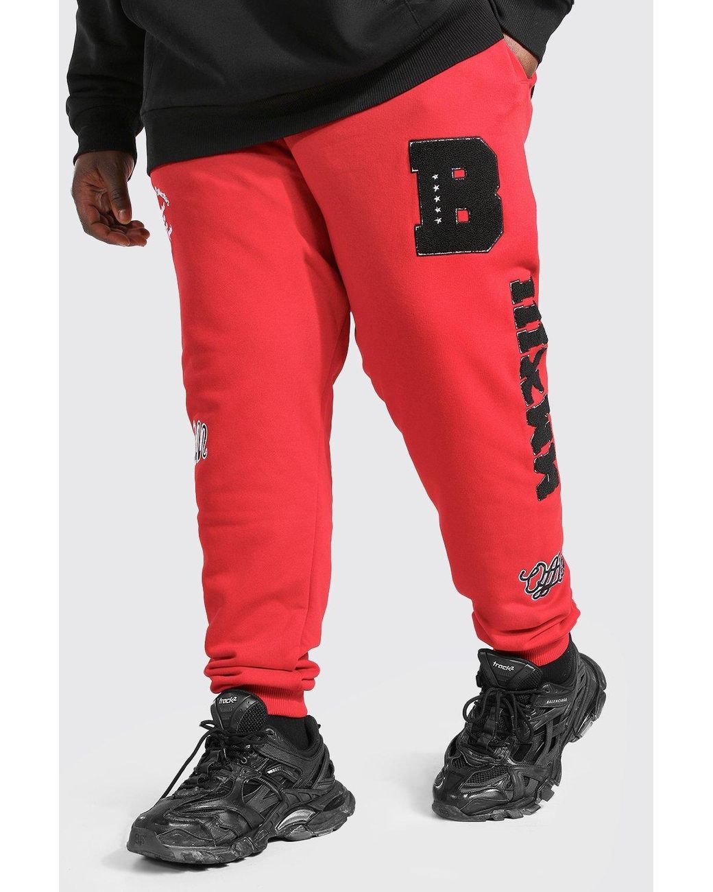 boohooman red joggers