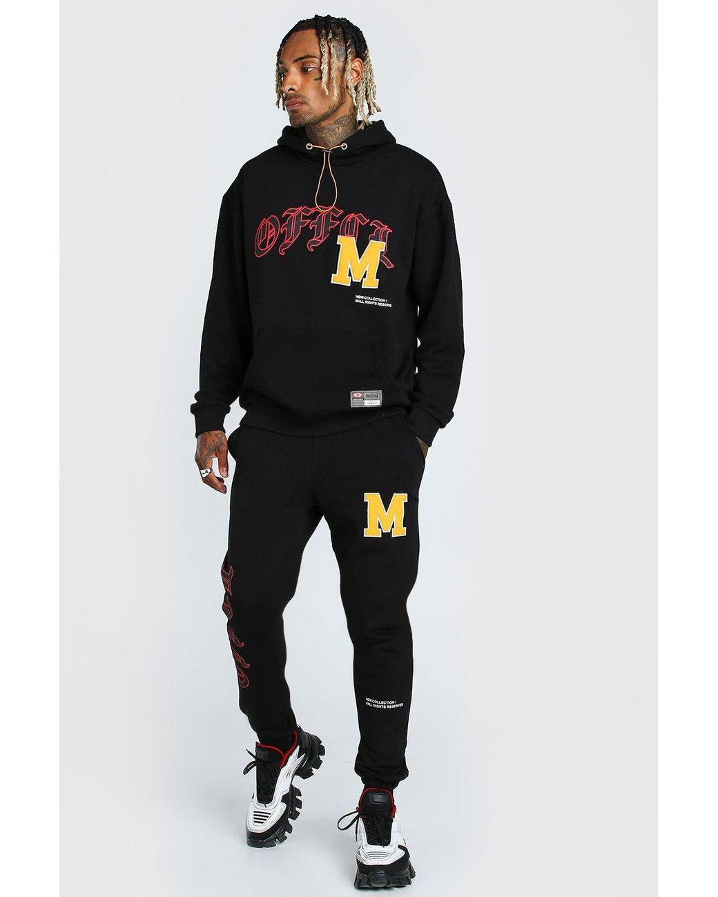 BoohooMAN Oversized Official Varsity Printed Tracksuit in Black for Men - Lyst