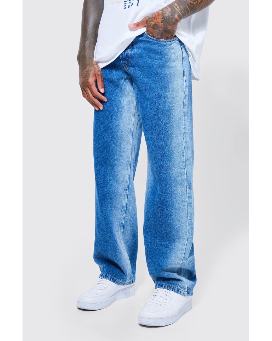 BoohooMAN Baggy Rigid Bleached Jean in Blue for Men | Lyst