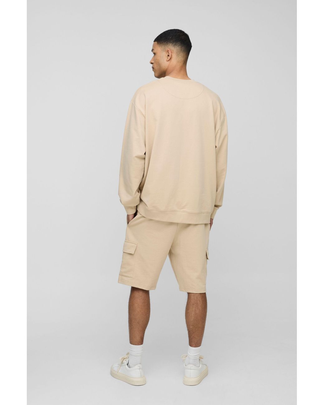BoohooMAN Natural Tall Lightweight Loopback Regular Fit Basic Cargo Shorts for men