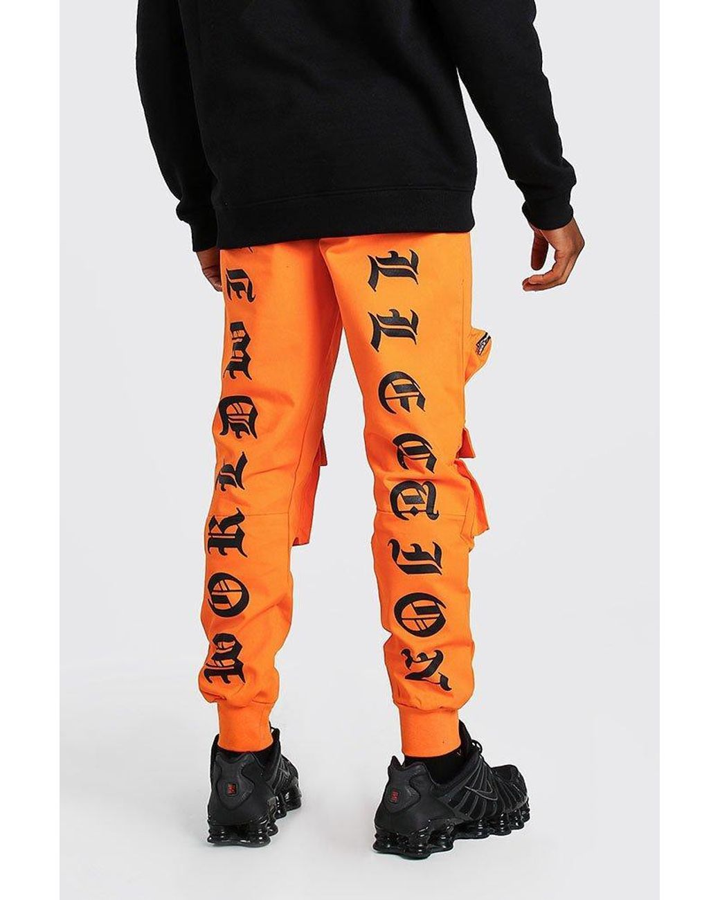 BoohooMAN Denim Worldwide Man Print Cargo Pants in Orange for Men - Lyst