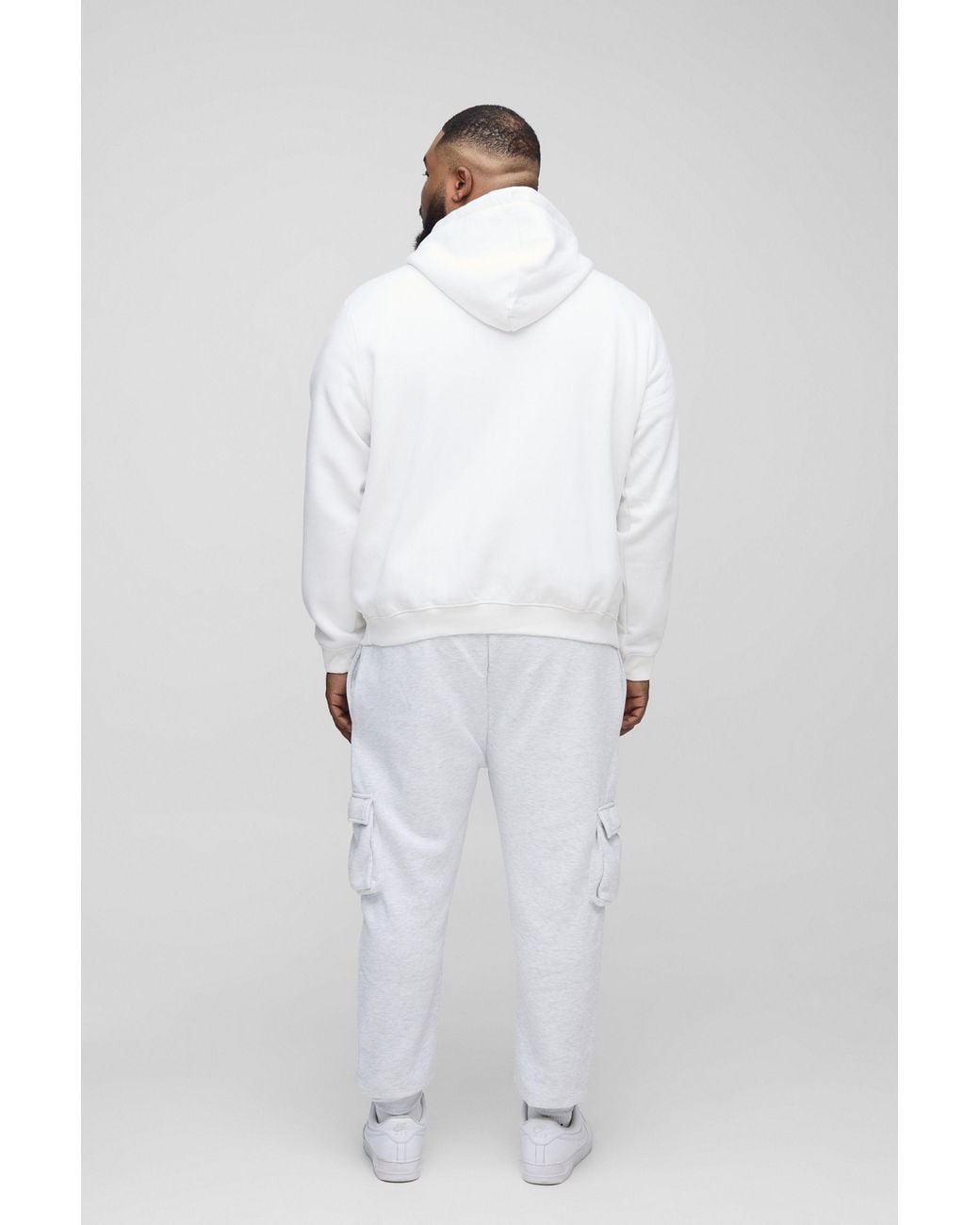 BoohooMAN White Plus Basic Zip Through Hoodie for men