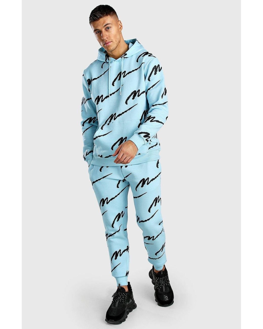 Boohoo All Over Man Printed Hooded Tracksuit All Over Man Printed Hooded  Tracksuit
