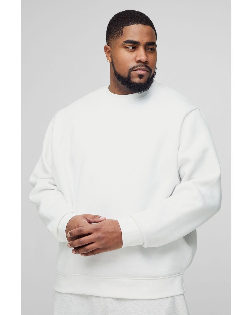 BoohooMAN White Plus Basic Crew Neck Regular Fit Sweatshirt for men