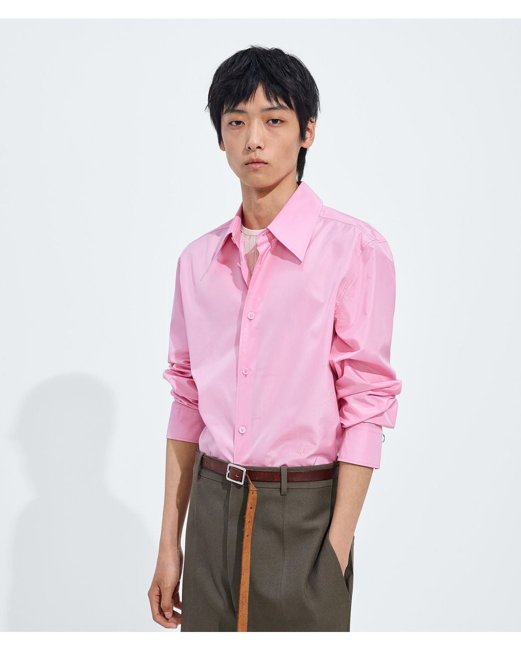 Bottega Veneta Pink Silk Taffeta Shirt for men