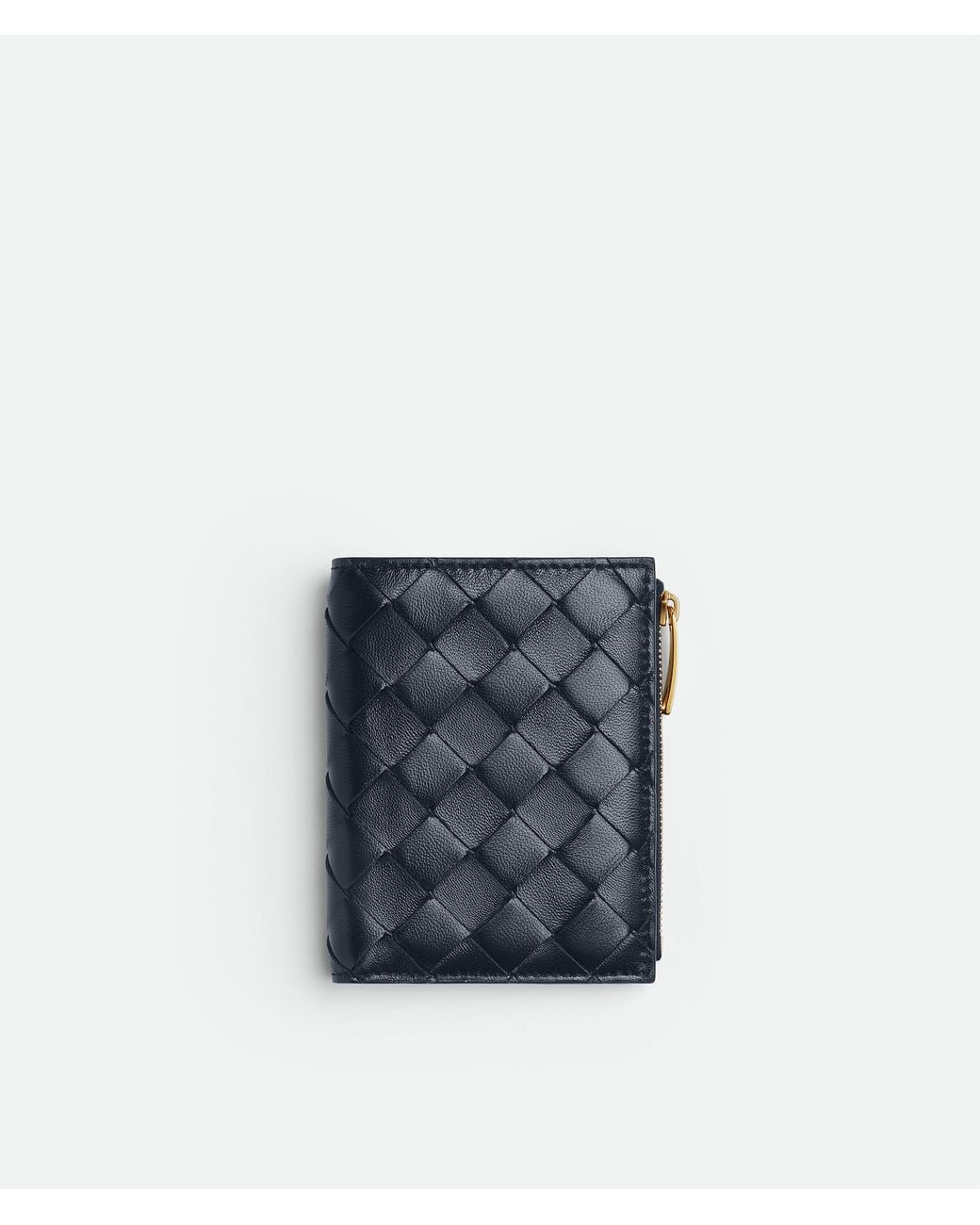 Bottega Veneta Blue Small Intrecciato Bi-fold Zip Wallet
