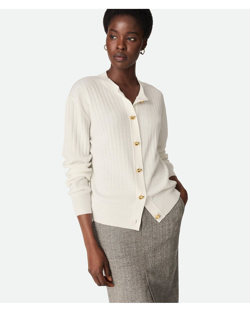 Bottega Veneta White Wool Rib Cardigan