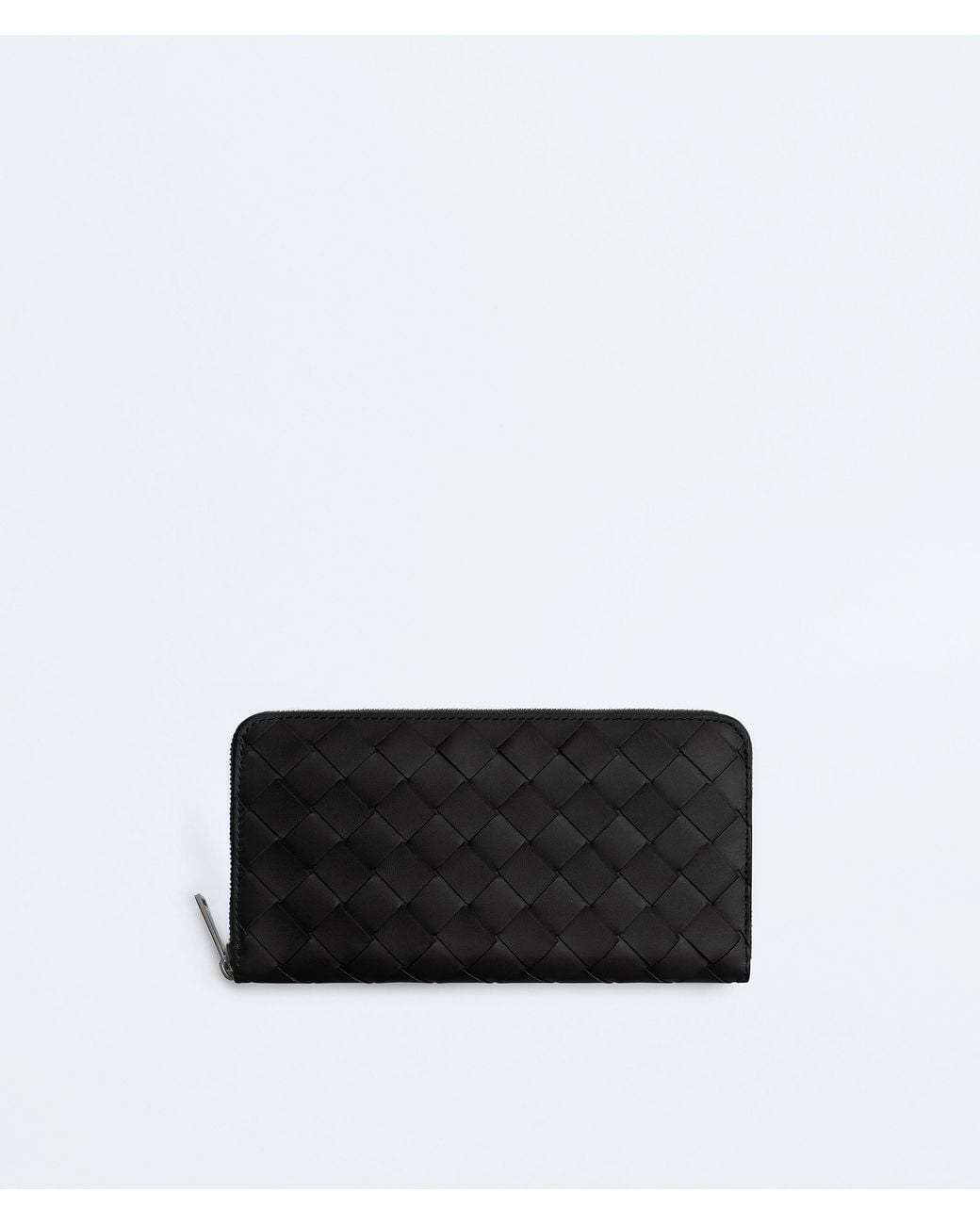 Bottega Veneta Black Intrecciato Zip Around Wallet for men