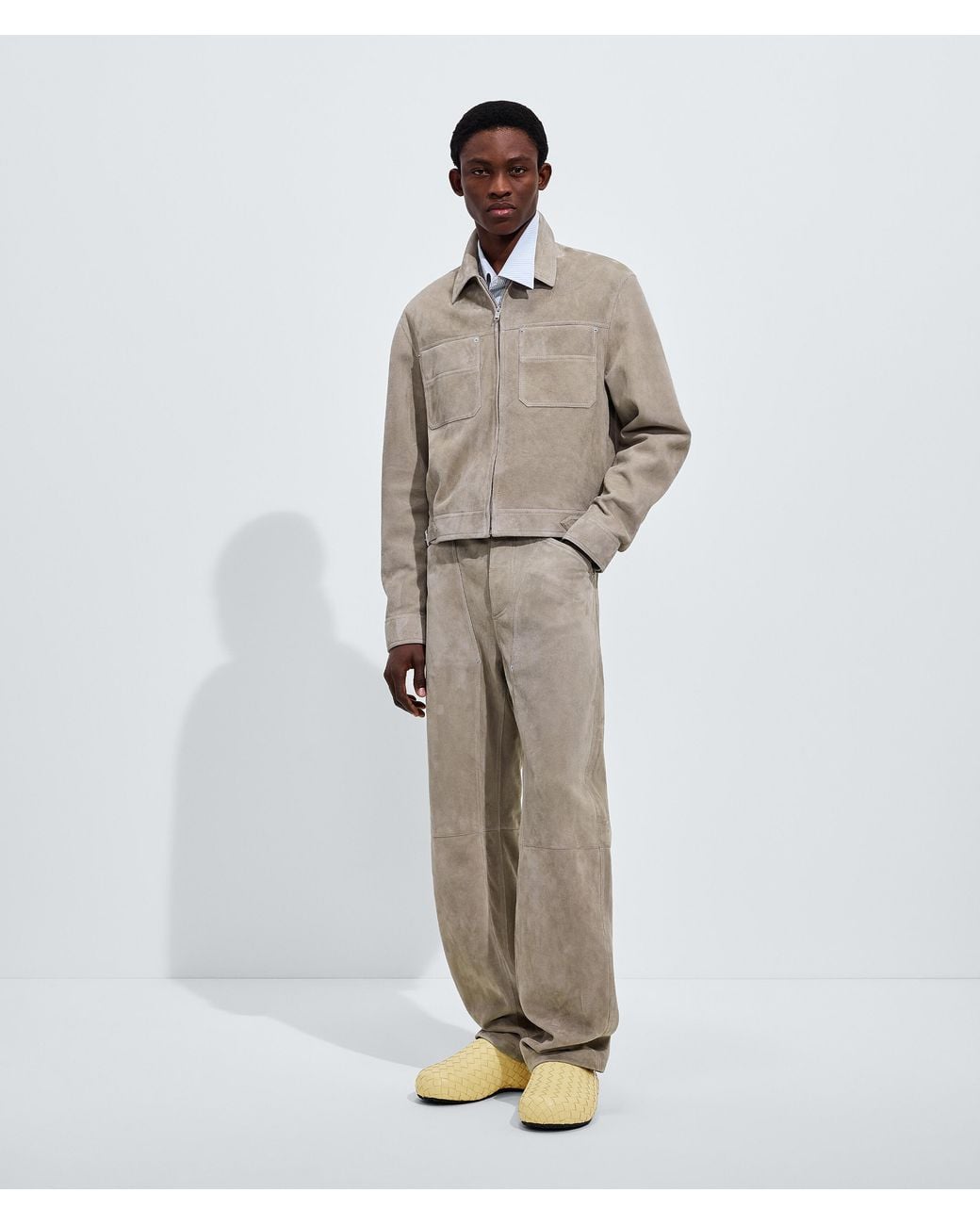 Bottega Veneta White Suede Leather Trousers for men