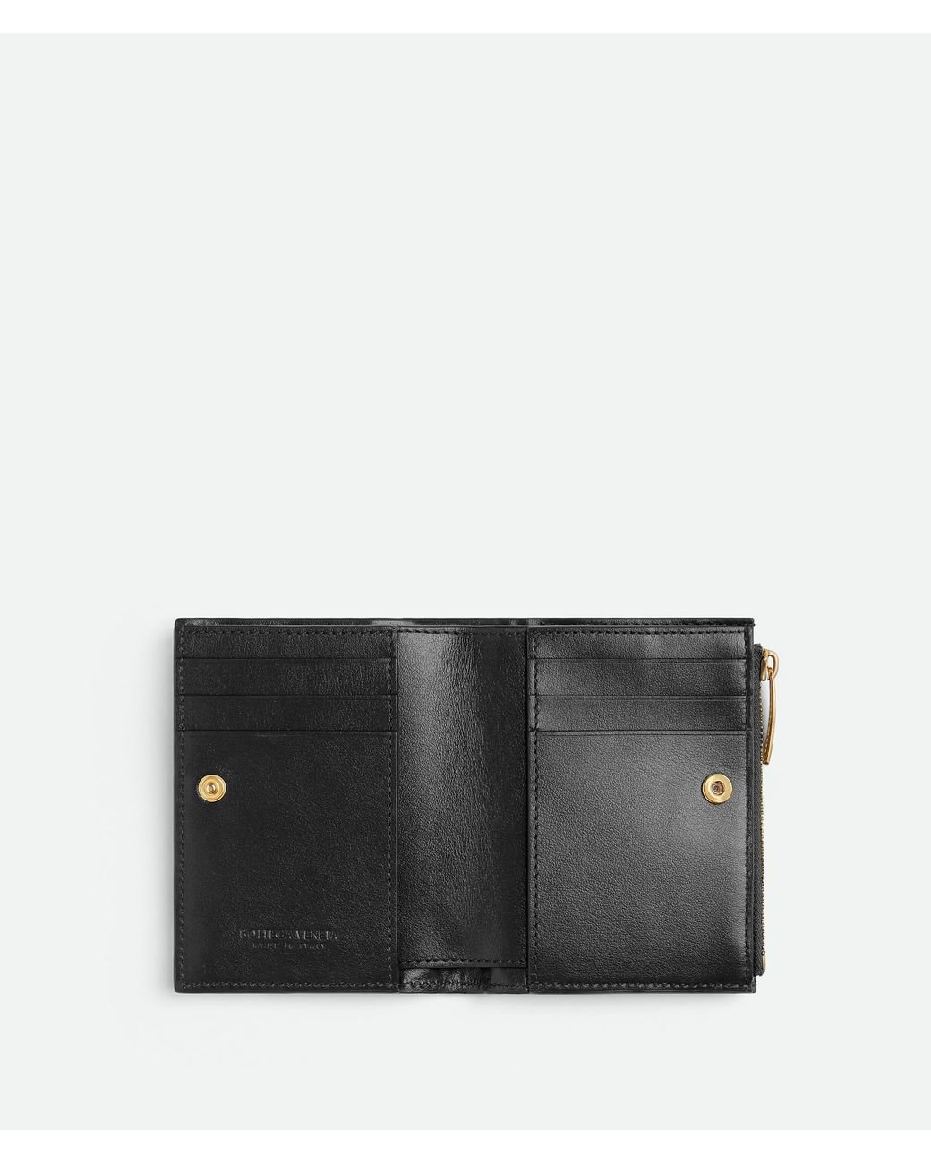 Bottega Veneta Small Intrecciato Bi-fold Zip Wallet in Black | Lyst