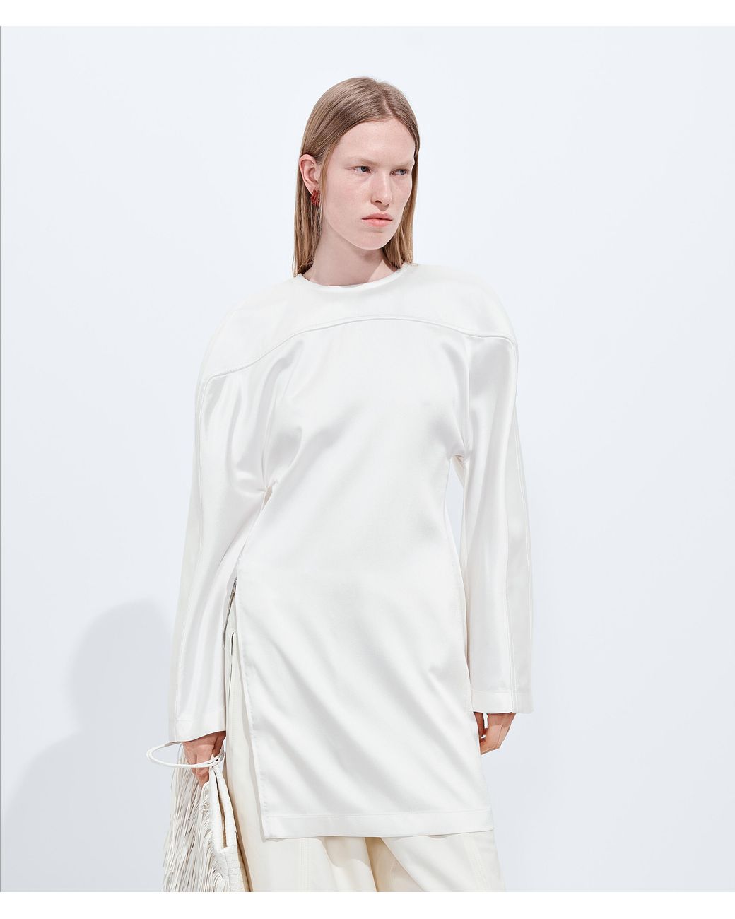 Bottega Veneta White Wool And Silk Satin Top