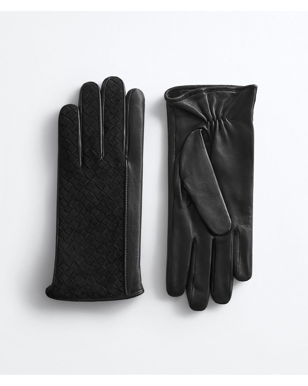 Bottega Veneta Black Intrecciato Suede Leather Gloves for men