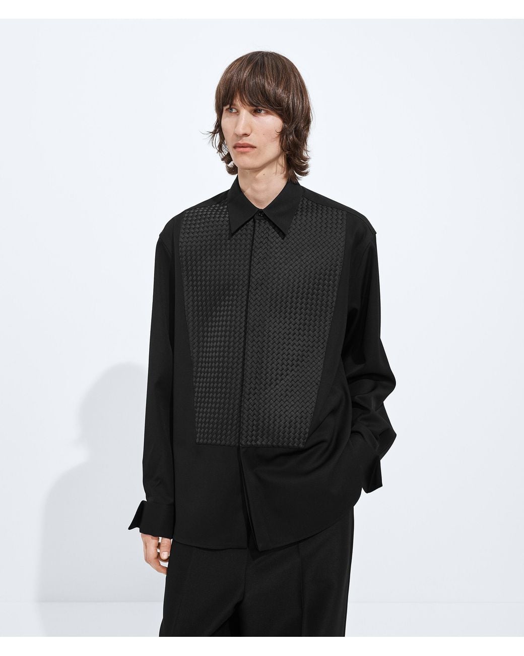 Bottega Veneta Black Wool Grain De Poudre Shirt for men