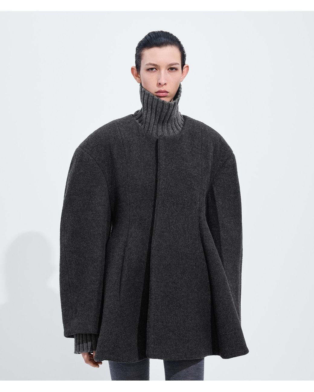 Bottega Veneta Black Padded Wool Flannel Coat