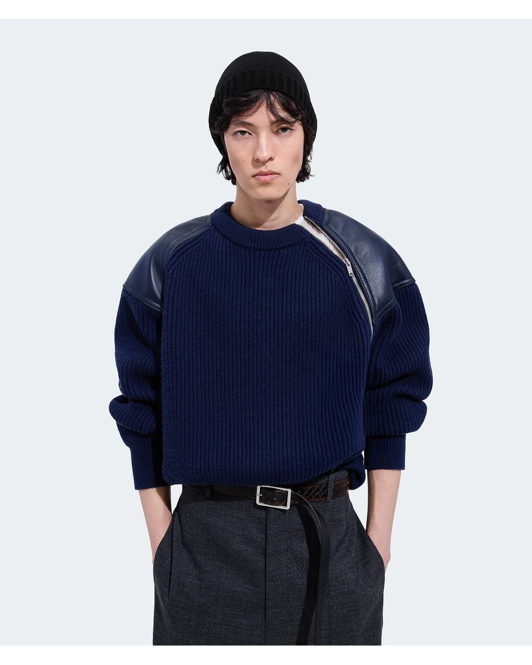 Bottega Veneta Blue Wool And Cashmere English Rib Sweater for men