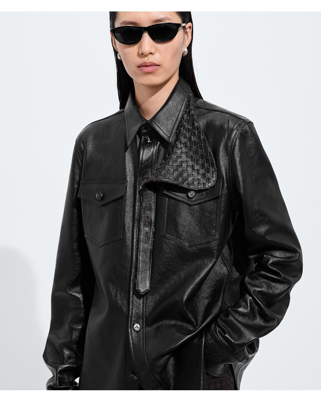 Bottega Veneta Black Weathered Leather Shirt