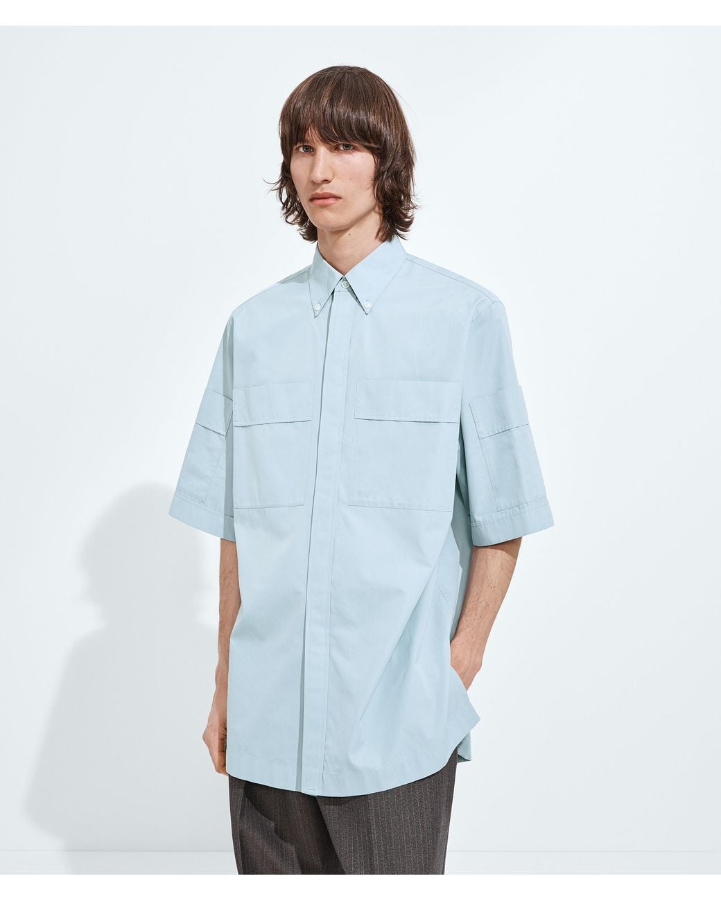Bottega Veneta Blue Cotton Poplin Shirt for men