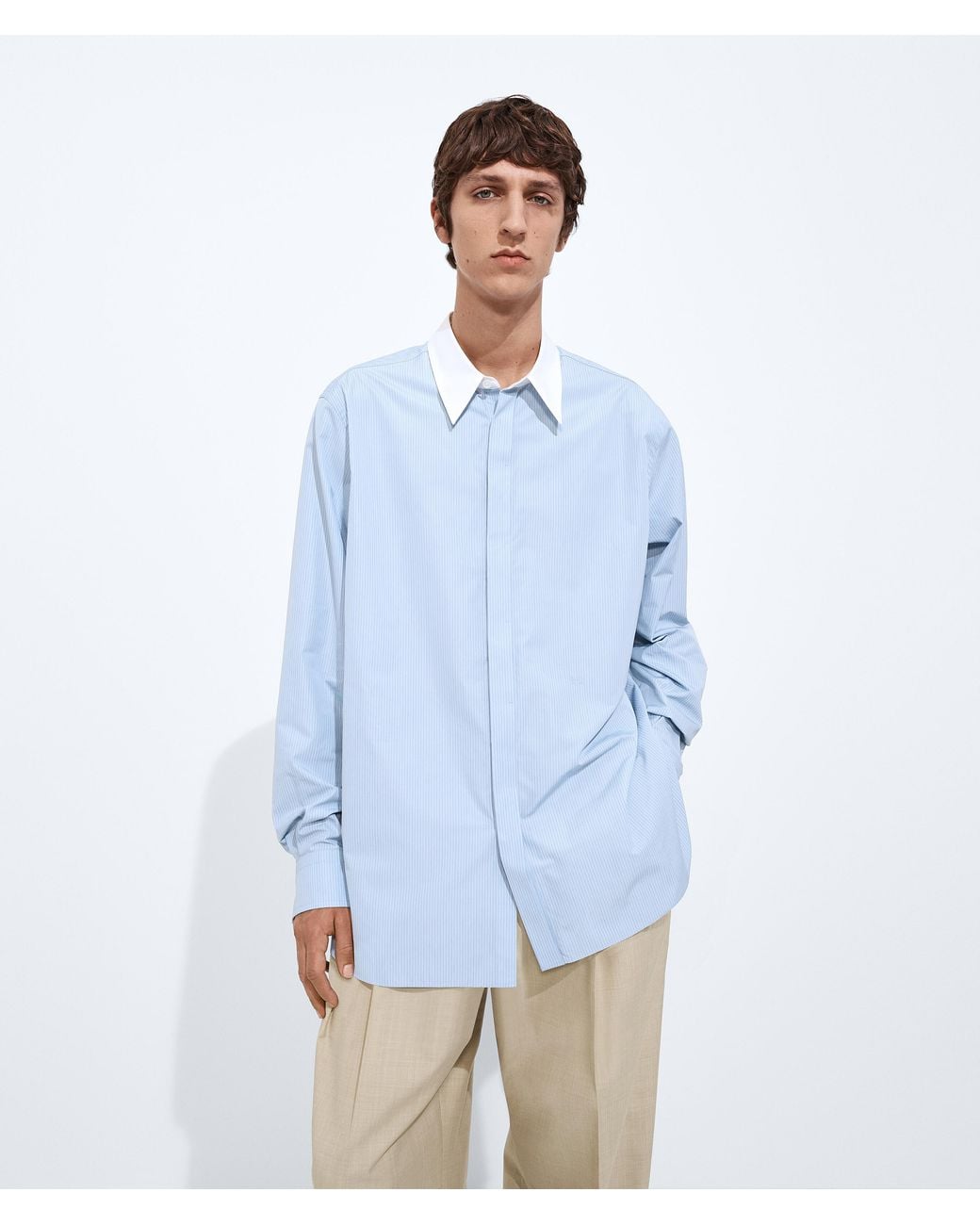 Bottega Veneta Blue Striped Poplin Shirt for men