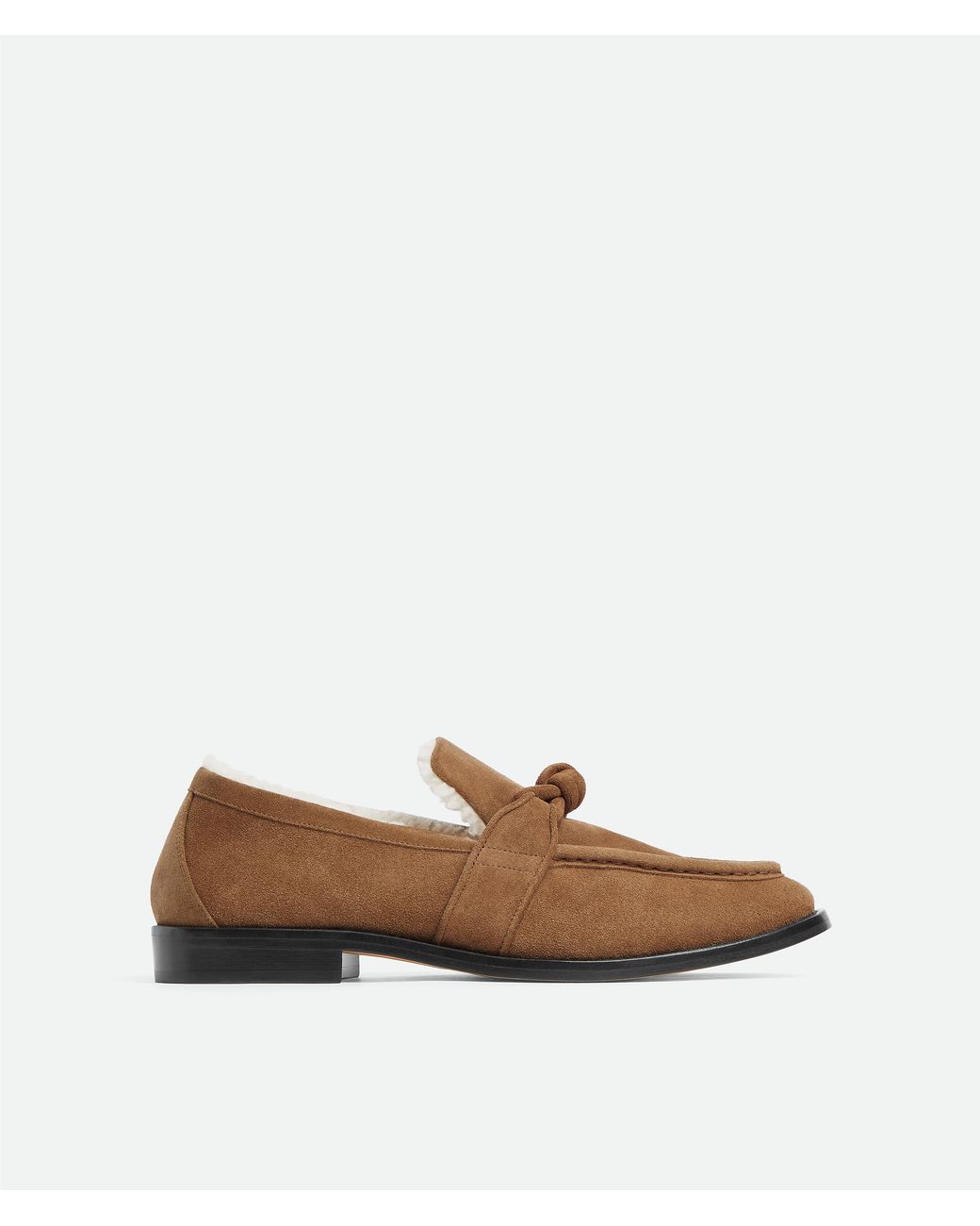 Bottega Veneta Brown Astaire Suede Shearling-Lined Knot Loafers