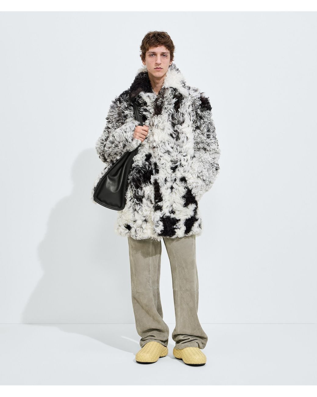 Bottega Veneta White Spotted Curly Shearling Coat for men