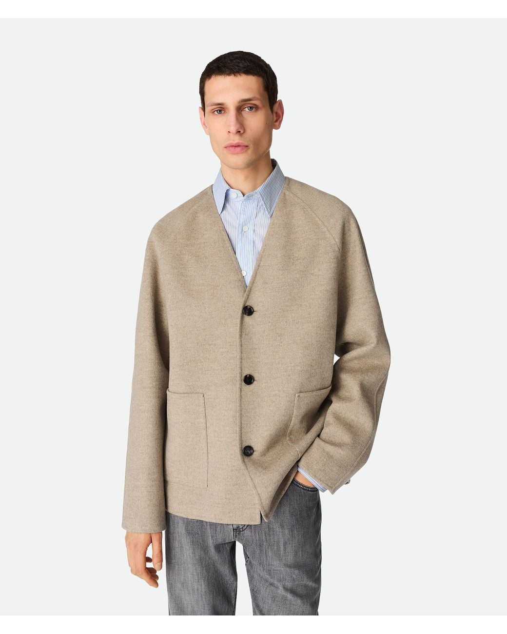 Bottega Veneta Natural Light Double Wool And Cashmere Coat for men