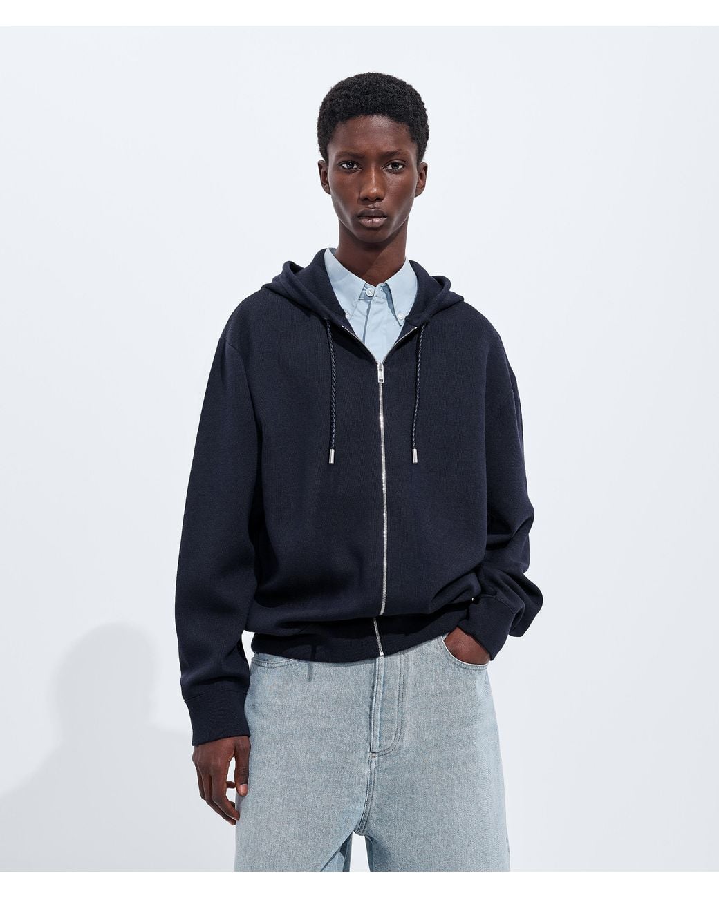 Bottega Veneta Blue Double Wool Hoodie for men