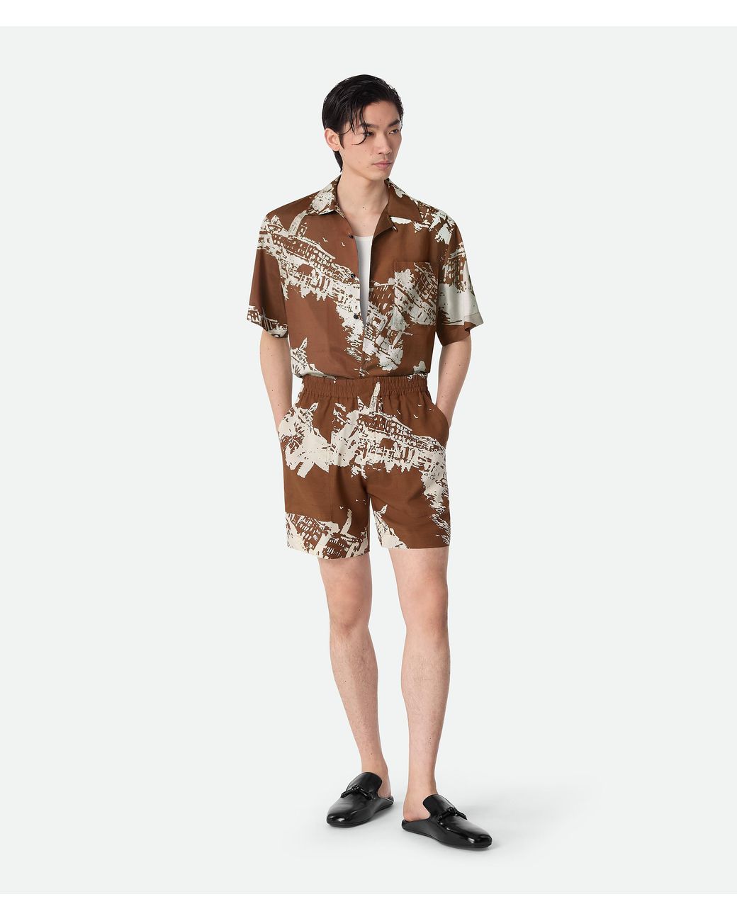 Bottega Veneta White Italian Postcard Silk Shorts for men