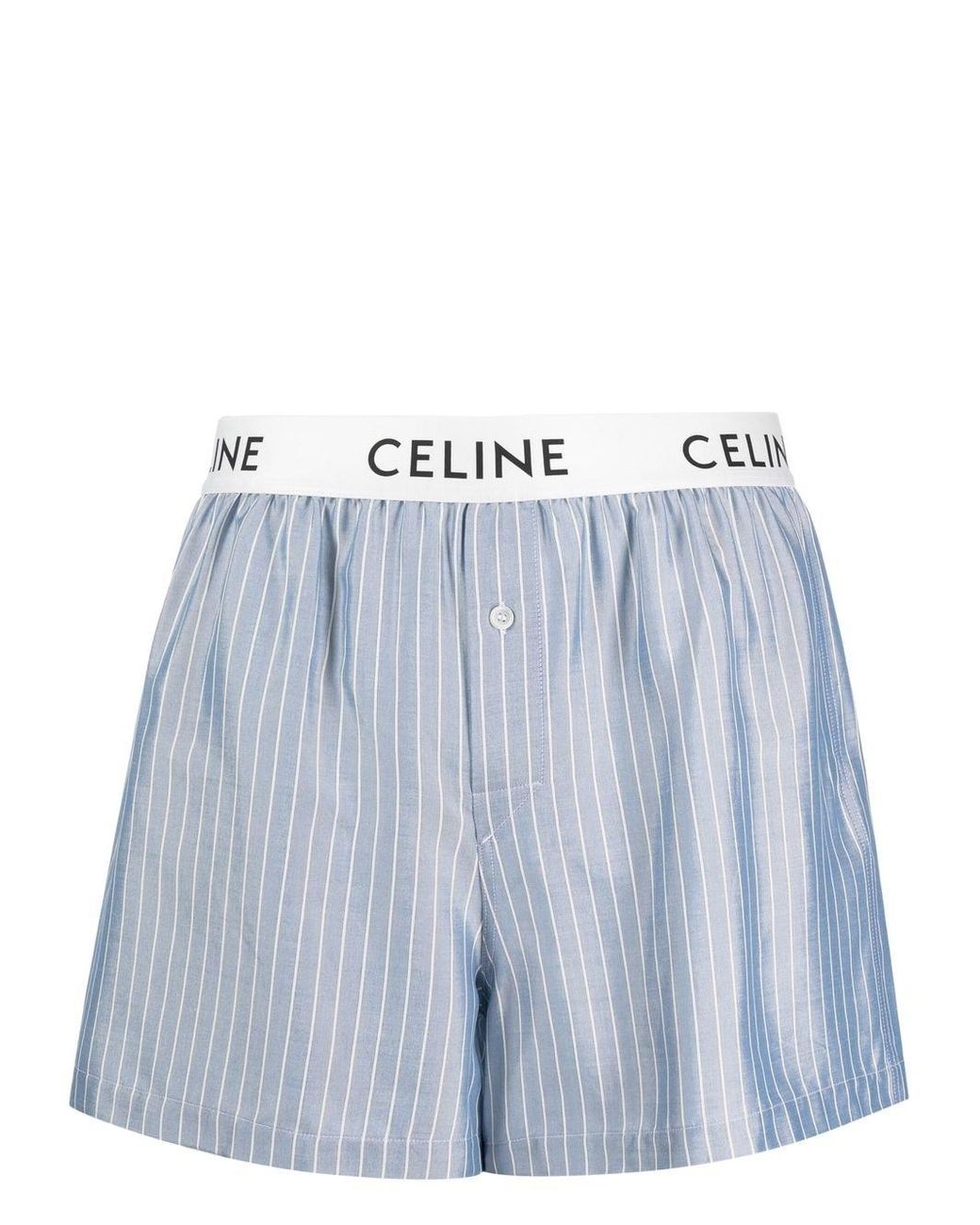 Celine Logo-waistband Striped Silk Boxers in Blue for Men