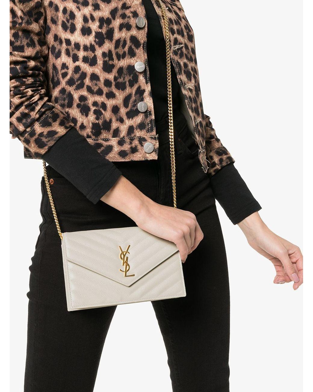 Saint Laurent White Leather Monogram Chain Wallet in Natural Lyst