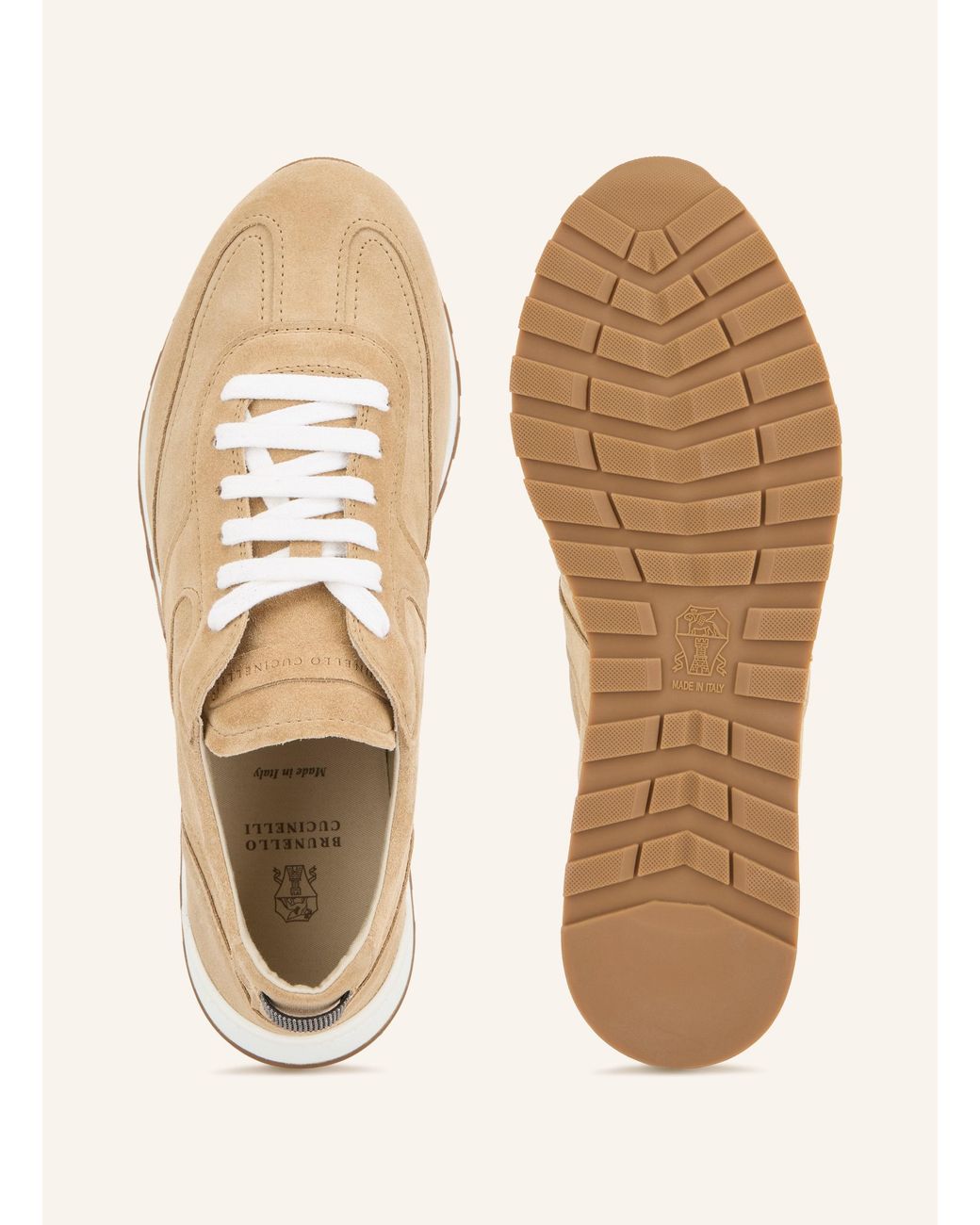 Brunello Cucinelli Natural Sneaker mit Schmuckperlen