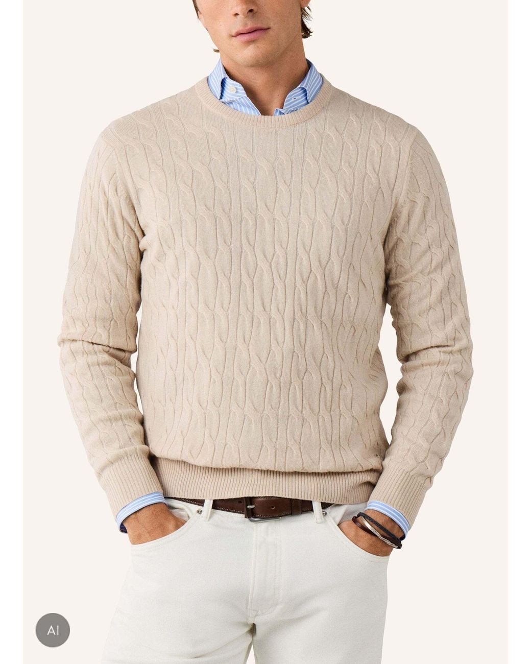 Hackett Pullover LAMBSWOOL CABLE CREW in Natural für Herren